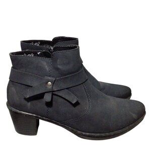 RIEKER Blau 2" Low Heel Ankle Boots 40 8.5 Harness Zip Booties Solid Black 54983